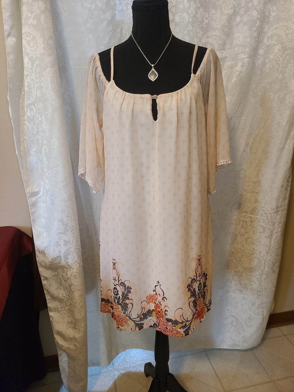 Lily Rose Cream Cold-Shoulder Floral Border Tunic